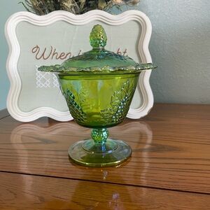 Green Covered Compote Candy Dish